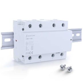 Shopcorp 100 Amp 4 Pole Normally Open IEC 500V Contactor with DIN Rail and 2 Screws for HVAC, AC, Motor Load and Lighting