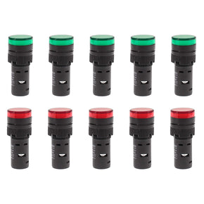 Shopcorp 20mA Energy Saving, Industrial LED Indicator Lights - 5 Green and 5 Red Bulbs