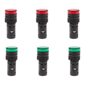 Shopcorp 20mA Energy Saving, Industrial LED Indicator Lights - 3 Green and 3 Red Bulbs