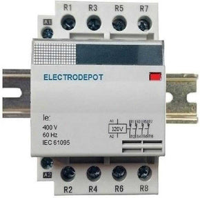 Electrodepot 40A 4 Pole Normally Closed IEC 120V Coil -  Includes DIN Rail for HVAC, AC, Motor Load and Lighting
