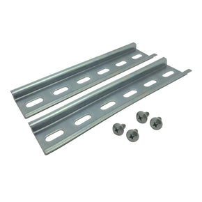 Shopcorp Slotted Steel Zinc Plated DIN Rail, 35 mm x 6 in, Silver – 2 Pieces with 4 #10 Stainless Steel Screws
