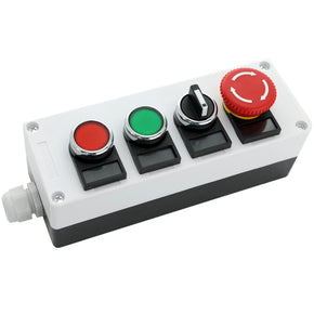 Shopcorp 22mm Control Station Box Set - Includes Momentary Push Buttons (Red and Green), Rotary Switch and Stay-Put Push Button