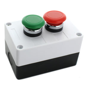 Shopcorp Mushroom Head Emergency Button, Spring Return (1 Green and 1 Red) - Includes Switch Control Station Box