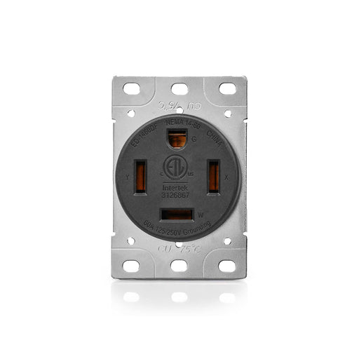 60 Amp 125/250V NEMA 14-60R Flush Mount Receptacle Black, Straight Blade, Industrial Grade, Grounding, ED-1460DF, ETL Listed