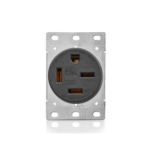 60 Amp 250V NEMA 15-60R Flush Mount Receptacle Black, Straight Blade, Industrial Grade, Grounding, ED-1560DF, ETL Listed