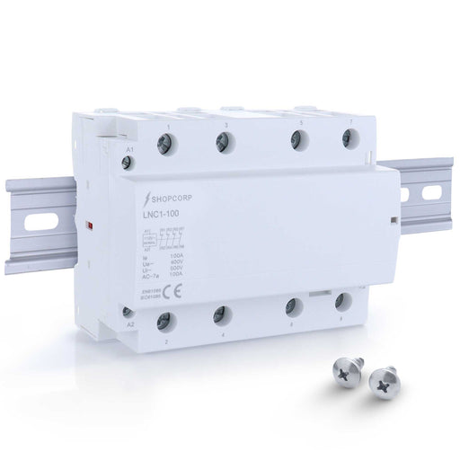 Shopcorp 100 Amp 4 Pole Normally Closed IEC 500V Contactor with DIN Rail and 2 Screws for HVAC, AC, Motor Load and Lighting