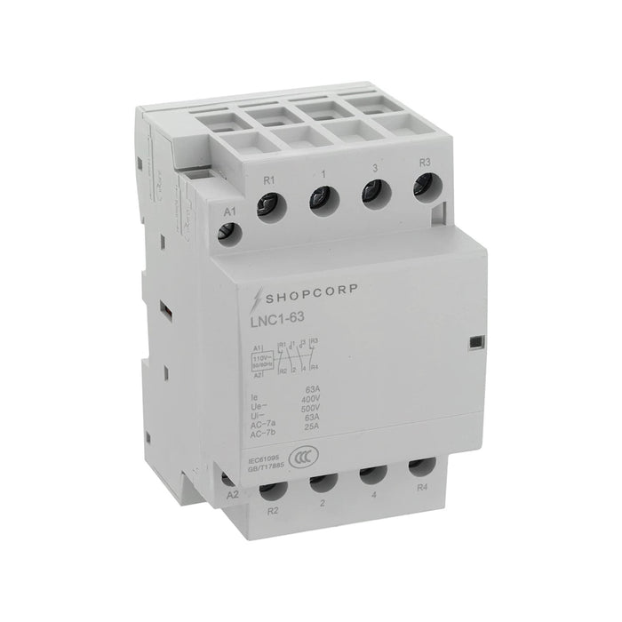 Shopcorp 63 Amp 4 Pole 2NO / 2NC 400V Contactor - 110/120VAC for HVAC, AC, Motor Load and Lighting