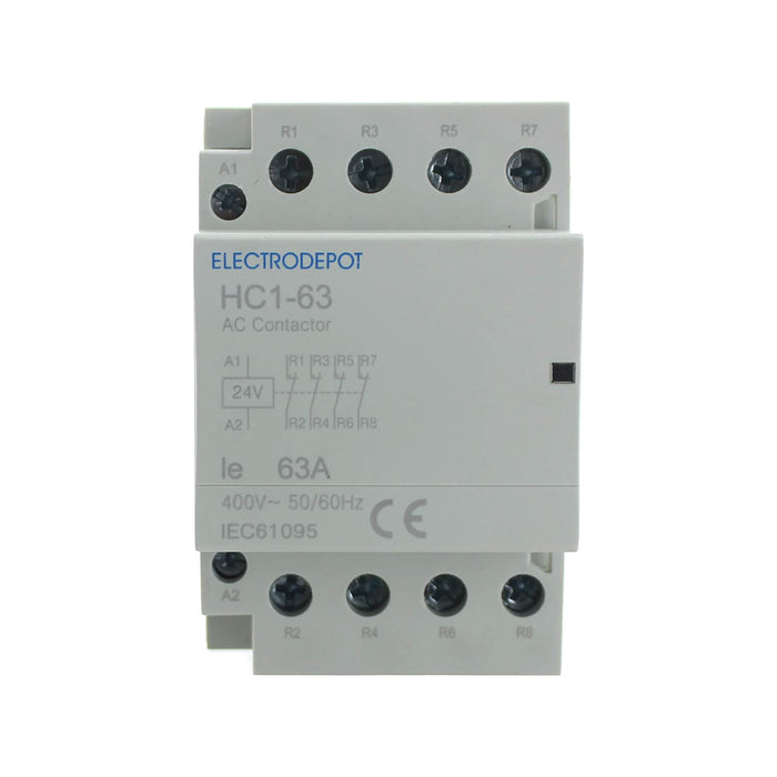 Electrodepot 63A 4 Pole IEC NC Contactor -  24V Coil for HVAC, AC, Motor Load and Lighting 