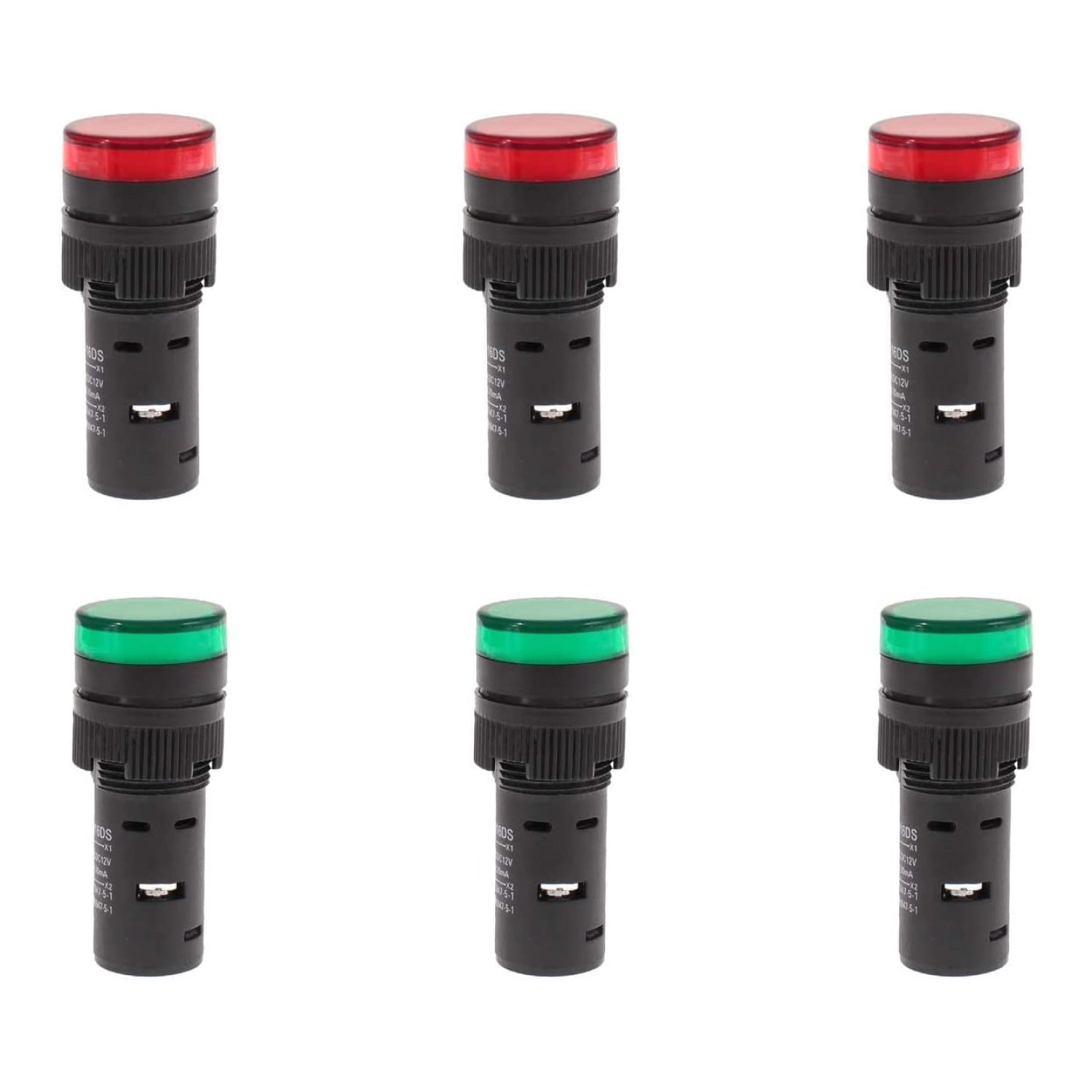 20mA Energy Saving LED Indicator Lights 6 Pack 3 Green and 3