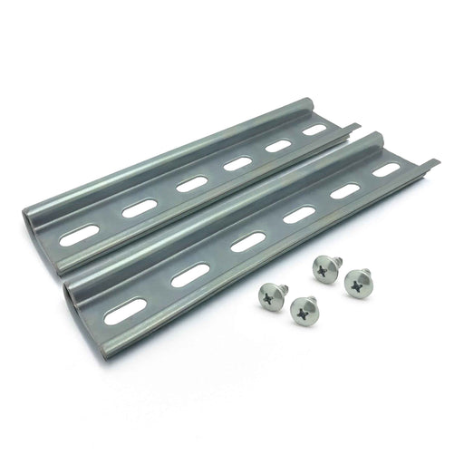 Electrodepot 2 Pieces Slotted Steel Zinc Plated DIN Rail (35 mm x 6-in) with 4 #10 Stainless Steel Screws