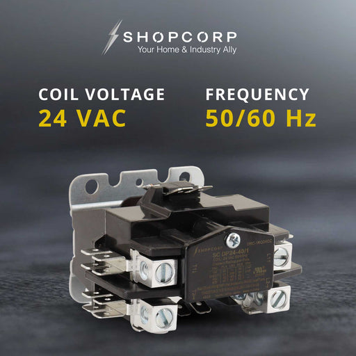 Shopcorp 40A 1 Pole 24VAC Definite Purpose, Magnetic Contactor for HVAC Heavy Duty 24 VAC Coil, Motor Load 40A, Air Conditioner & Heat Pump