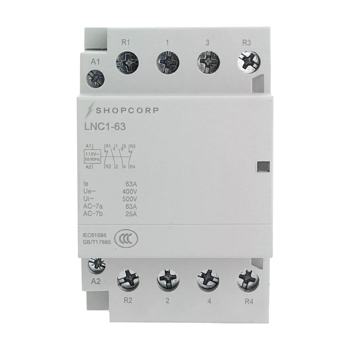 Shopcorp 63 Amp 4 Pole 2NO / 2NC 400V Contactor - 110/120VAC for HVAC, AC, Motor Load and Lighting