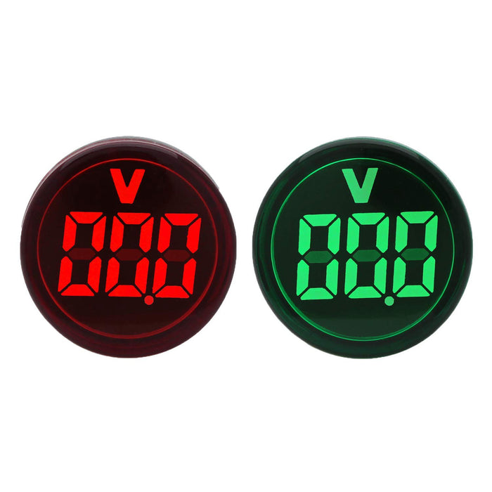 Shopcorp Round LED Voltage Meter Indicator - AC20-500V, 22 mm Digital Voltmeter