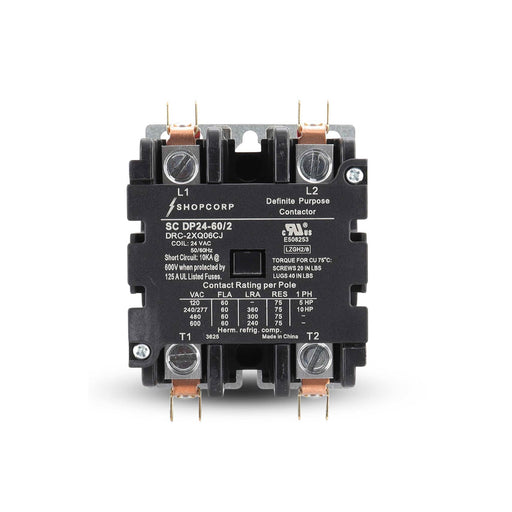 Shopcorp 60 Amp 2 Pole Definite Purpose Contactor | 75A RES, 24V Coil, UL Listed for HVAC, Refrigeration & Heat Pump Systems