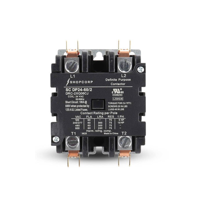 Shopcorp 60 Amp 2 Pole Definite Purpose Contactor | 75A RES, 24V Coil, UL Listed for HVAC, Refrigeration & Heat Pump Systems