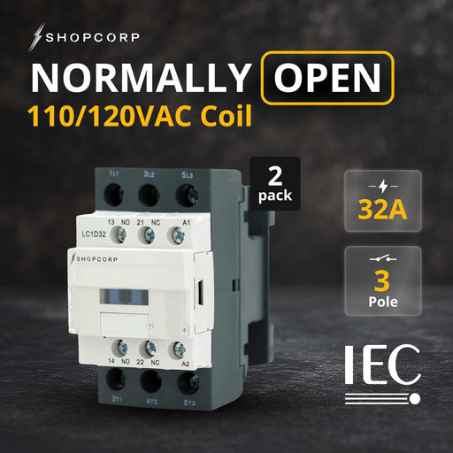 Shopcorp 30A 3 Pole IEC 660V Contactor - Normally Open & Aux 1NO/1NC, 110/120VAC for HVAC, AC, Motor & Lighting | 2 pack - NO