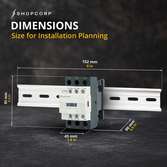 Shopcorp 3 Pole NO and Auxiliary 1NO-1NC Contactor for HVAC, AC, Motor and Lighting Dimensions