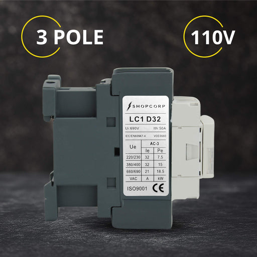 3 Pole 110/120VAC Coil Contactor - 50/60HZ for Motor Load, HVAC and Lighting