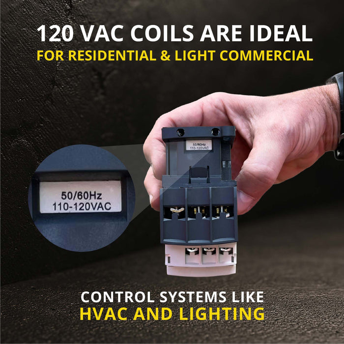 3 Pole 110/120VAC Coil Contactor - 50/60HZ for Motor Load, HVAC and Lighting