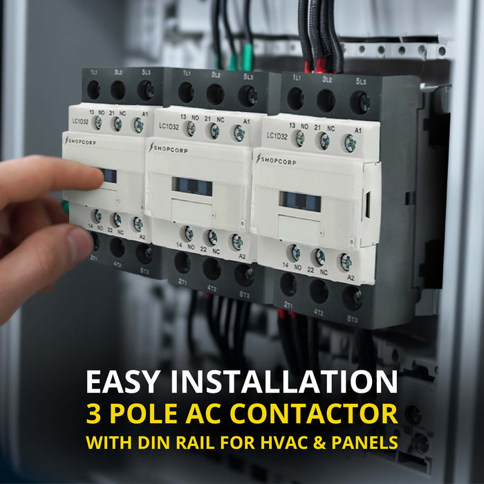 3 Pole 110/120VAC Coil Contactor - 50/60HZ for Motor Load, HVAC and Lighting