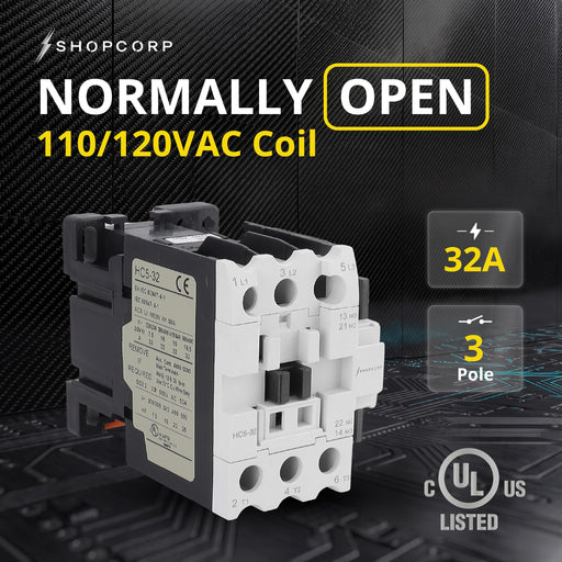 Shopcorp 3 Pole Contactor 120v Coil 30A NO IEC/UL 690/600V Switch, Aux 1NO/1NC –110/120VAC Coil