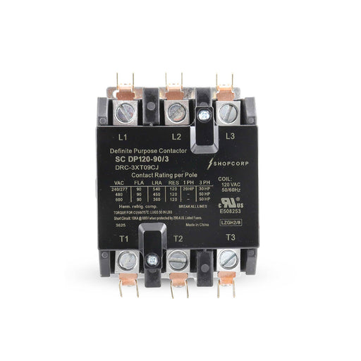 Shopcorp 90 Amp 3 Pole Definite Purpose Contactor – 120A RES, 120V Coil, IEC/UL Listed for HVAC, Lighting & Motor Applications