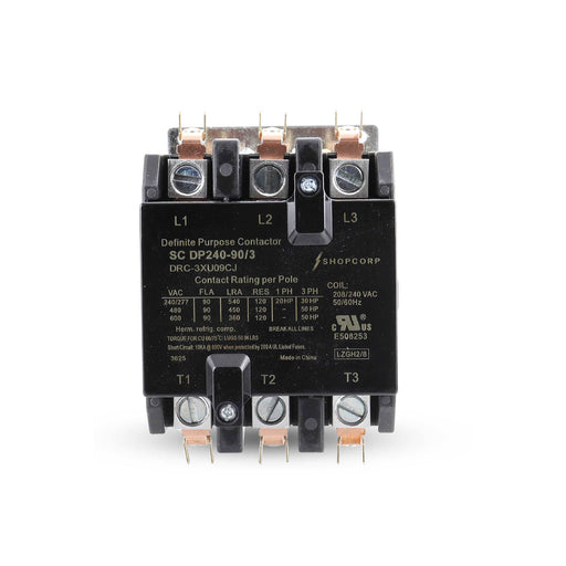 Shopcorp 90 Amp 3 Pole Definite Purpose Contactor – 120A RES, 240V Coil, IEC/UL Listed for HVAC, Lighting & Motor Applications