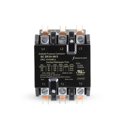 Shopcorp 90 Amp 3 Pole Definite Purpose Contactor | 120A RES, 24V Coil, IEC/UL Listed for HVAC, Lighting & Motor Applications