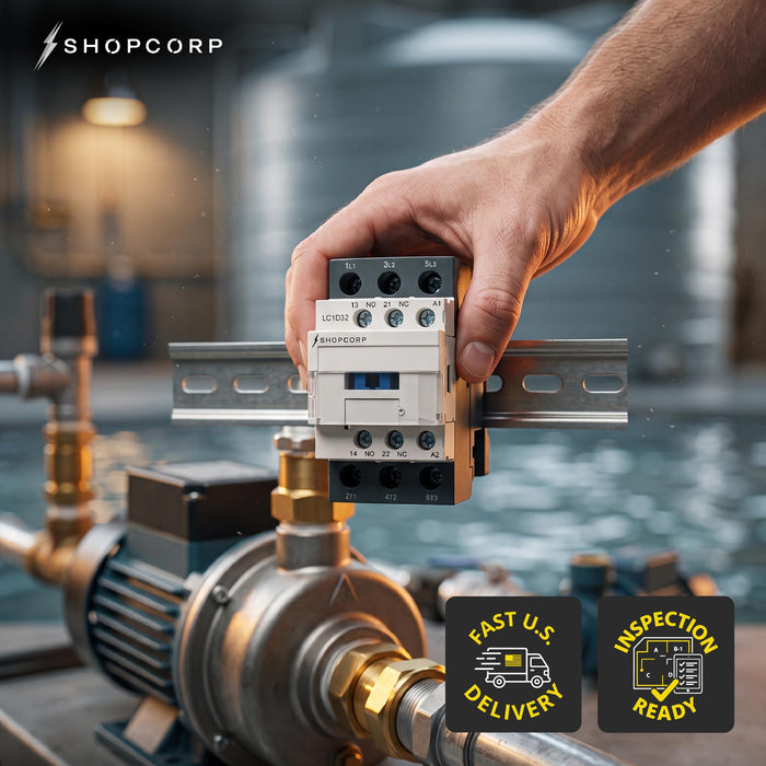 Shopcorp 30A 3 Pole Contactor - NO IEC 660V, Auxiliary 1NO/1NC - 220/240VAC Coil for HVAC, AC, Motor Load and Lighting - Includes DIN Rail
