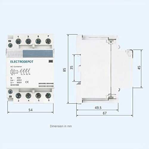 Electrodepot 40A 4 Pole Normally Closed IEC 120V Coil -  Includes DIN Rail for HVAC, AC, Motor Load and Lighting