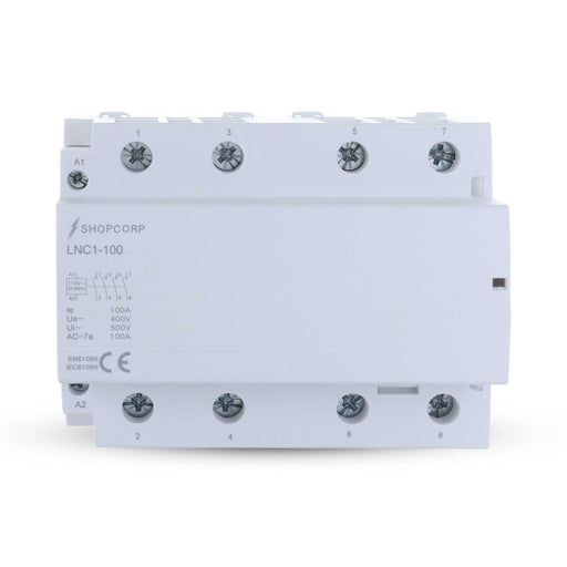 Shopcorp 100 Amp 4 Pole Normally Open IEC 500V Contactor for HVAC, AC, Motor Load and Lighting - MAIN