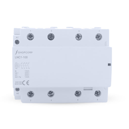 Shopcorp 100 Amp 4 Pole Normally Open IEC 500V Contactor 240VAC Coil for HVAC, AC, Motor Load and Lighting