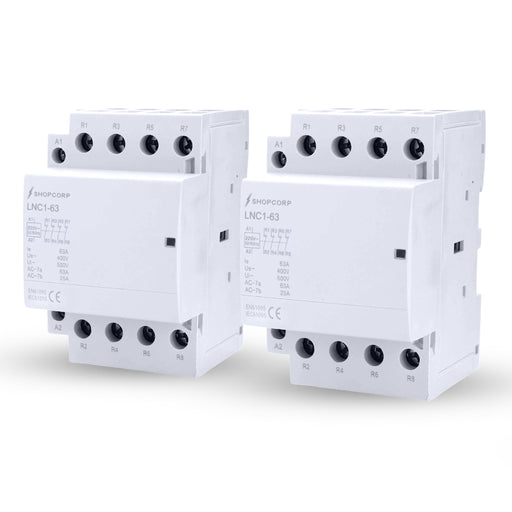 Shopcorp 60A 4 Pole Normally Closed Contactor - IEC 400V - 220/240VAC Coil for HVAC Systems, AC, Motor Load and Lighting | 2 Pack
