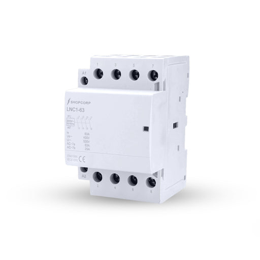 Shopcorp 60A 4 Pole Normally Open 400V AC Contactor - 220/240VAC Coil for HVAC, AC, Motor Load and Lighting - Silent Operation