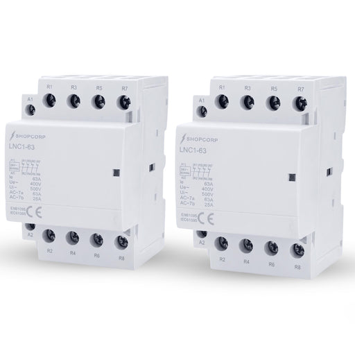 Shopcorp 63 Amp 4 Pole IEC Normally Closed Electric Contactor - 24VAC Coil for HVAC, AC, Motor Load and Lighting Systems | 2 Pack