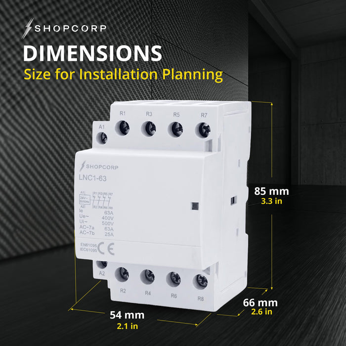 Shopcorp 63A 4 Pole IEC NC Contactor -  24V Coil for HVAC, AC, Motor Load and Lighting