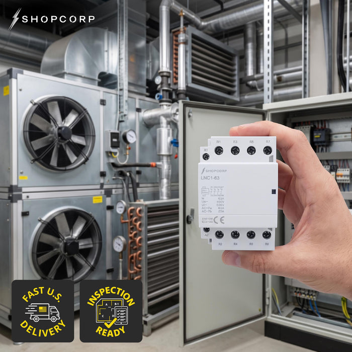 Shopcorp 63A 4 Pole IEC NC Contactor -  24V Coil for HVAC, AC, Motor Load and Lighting