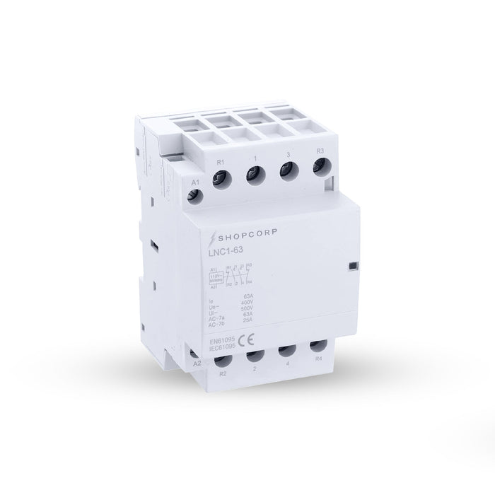 Shopcorp 63 Amp 4 Pole 2NO / 2NC 400V Contactor - 110/120VAC for HVAC, AC, Motor Load and Lighting