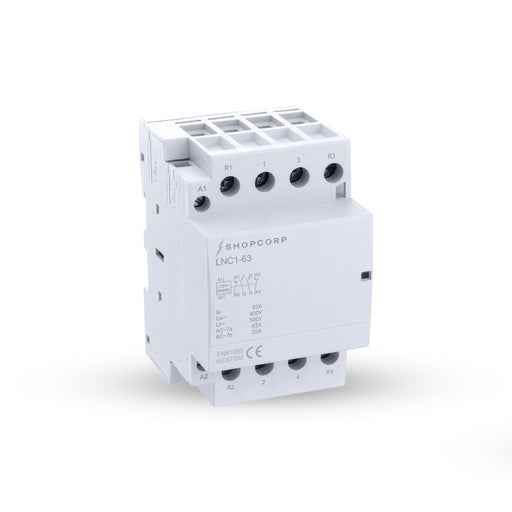 Shopcorp 63 Amp 4 Pole 2NO / 2NC 400V Contactor, 220VAC Coil for HVAC, Air Conditioner, Motor Load & Lighting System