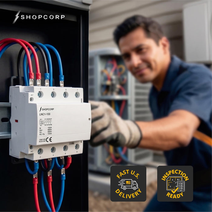 Shopcorp 100 Amp 4 Pole Normally Closed IEC 500V Contactor with DIN Rail and 2 Screws for HVAC, AC, Motor Load and Lighting - Technical Lifestyle