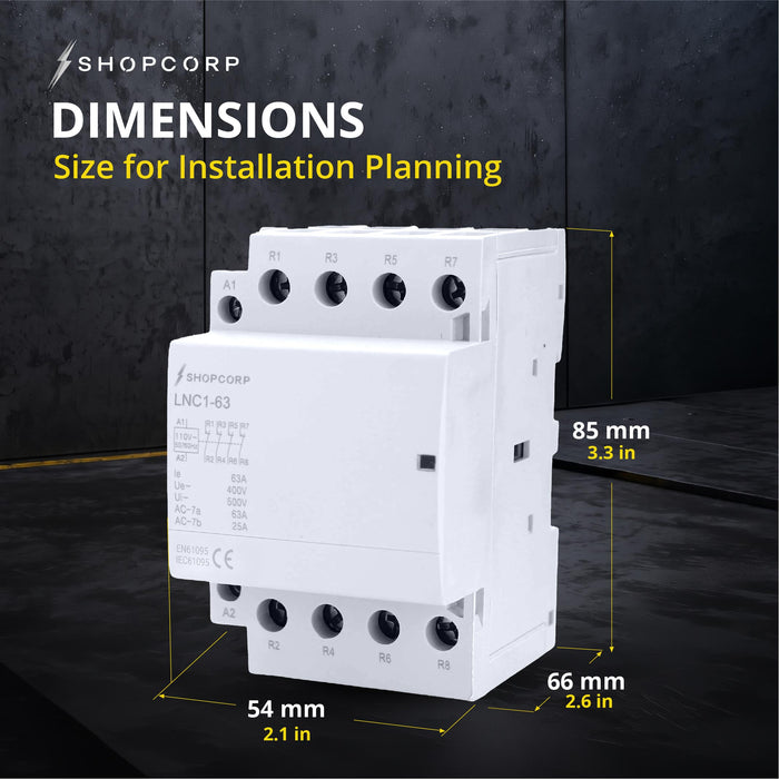 Shopcorp 60A 4 Pole NC Contactor - IEC 400V - 110/120VAC Coil for HVAC, AC, Motor and Lighting