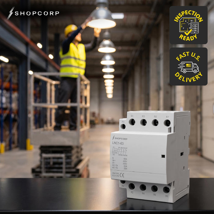 Shopcorp 60A 4 Pole Normally Closed Contactor - IEC 400V - 110/120VAC Coil for HVAC Systems, AC, Motor Load and Lighting