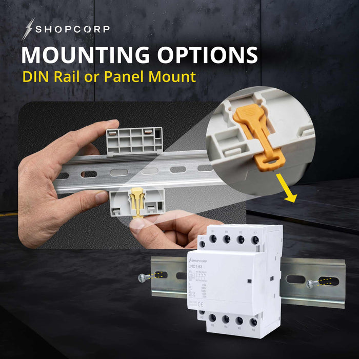 Shopcorp 40A 4 Pole Normally Closed Contactor IEC 400V - 110/120VAC Coil w/ DIN Rail for HVAC, AC, Motor Load & Lighting