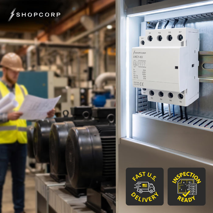 Shopcorp 40A 4 Pole Normally Closed Contactor IEC 400V - 110/120VAC Coil whit DIN Rail for HVAC, AC, Motor Load, and Lighting