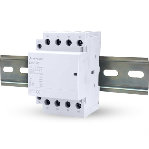 Shopcorp 40A 4 Pole Normally Closed Contactor IEC 400V - 110/120VAC Coil w/ DIN Rail for HVAC, AC, Motor Load & Lighting