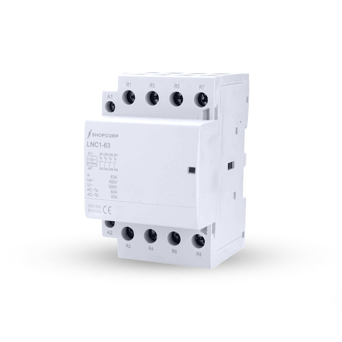 Shopcorp 60A 4 Pole NC Contactor - IEC 400V - 110/120VAC Coil for HVAC, AC, Motor and Lighting