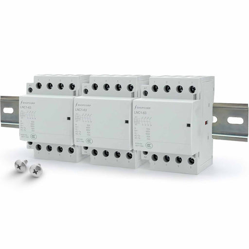 Shopcorp 63A 12 Pole (4x3) NO Contactor - IEC 400V - 110/120VAC Coil - with DIN Rail & Screws for HVAC, Motor & Lighting 