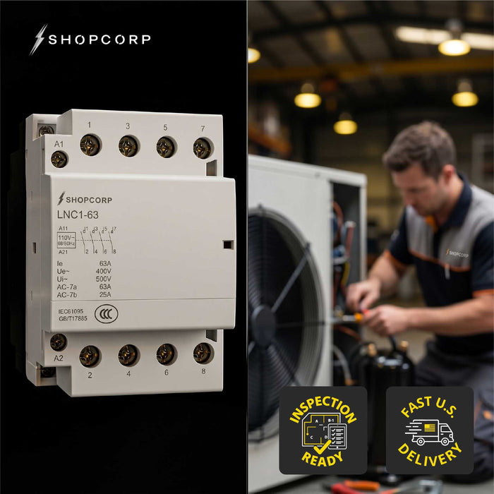 Shopcorp 40 Amp 4 Pole Contactor Normally Open IEC 400V - 110/120VAC Coil for HVAC, AC, Motor Load, and Lighting Systems - Technical Lifestyle