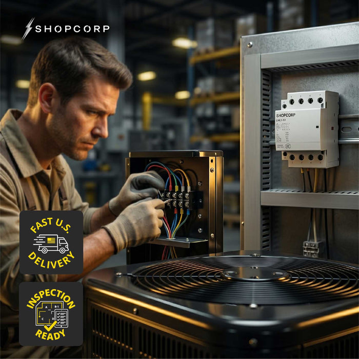 Shopcorp 63 Amp 4 Pole Normally Open Contactor - IEC 400V - 110/120VAC Coil for HVAC Systems, AC, Motor Load, & Lighting - Technical Lifestyle