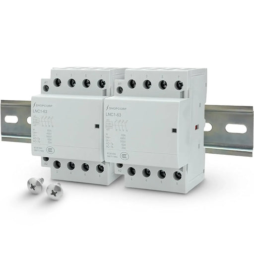 Shopcorp 63A 8 Pole (4x2) NO Contactor - 110/120VAC Coil, DIN Rail and Screws for HVAC, AC, Motor and Lighting